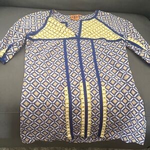 Tory Burch Patterned Top with Yellow and Blue Accents